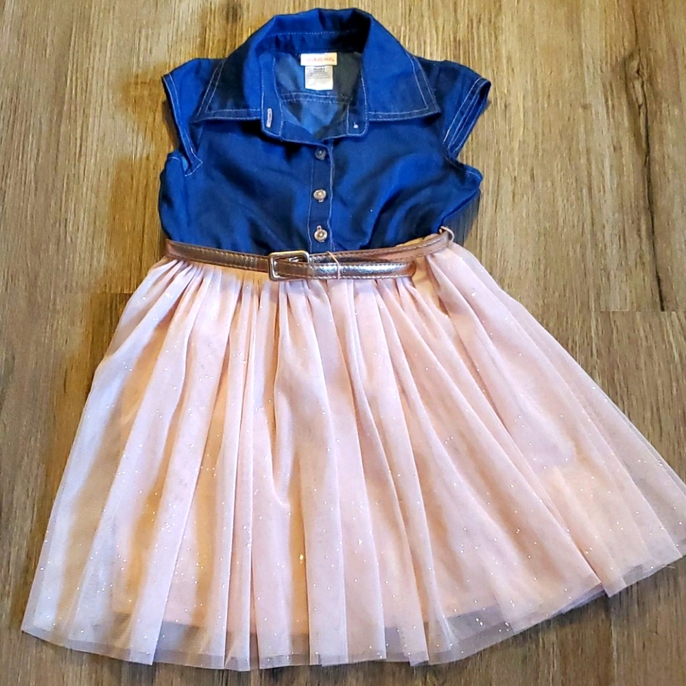 Jean and tulle toddler dress with belt